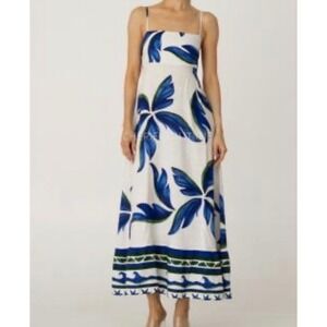 LABEL OF LOVE Maxi Dress White Blue Tropical Floral Print Strappy Beach z2 xl